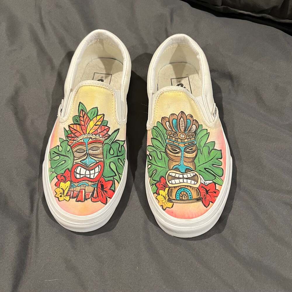 Vans Watercolor Tiki Totem Canvas Shoes - Original Artwork Size 7